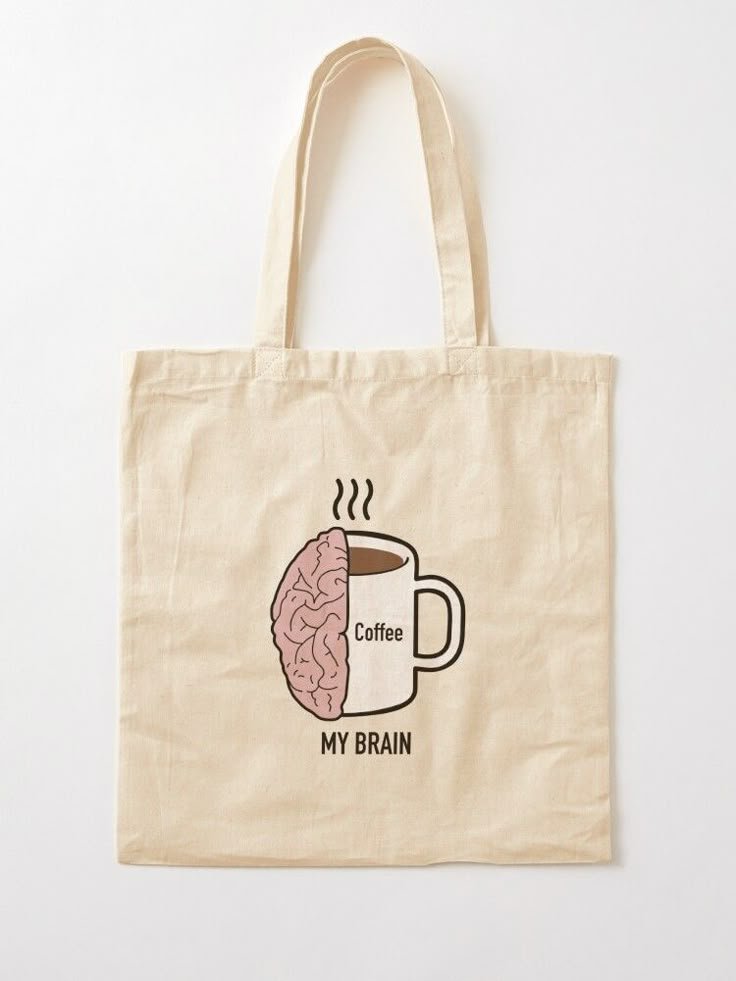 _Caffeinated coffee cup Brain_ Tote Bag for Sale by IshwariHakari Şoper Çanta (Tote Bag) TB106 - Şəkil 1