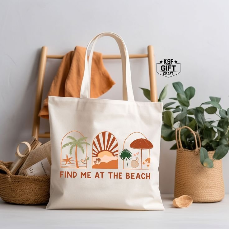 Sac fourre-tout Trouvez-moi à la plage, Sac fourre-tout d'été mignon, Cadeau pour les amoureux de la plage, Cabas Summer Vibes, Cadeau d'été, Sac d'été cool, Sac à bandoulière de plage Şoper Çanta (Tote Bag) TB114 - Şəkil 1